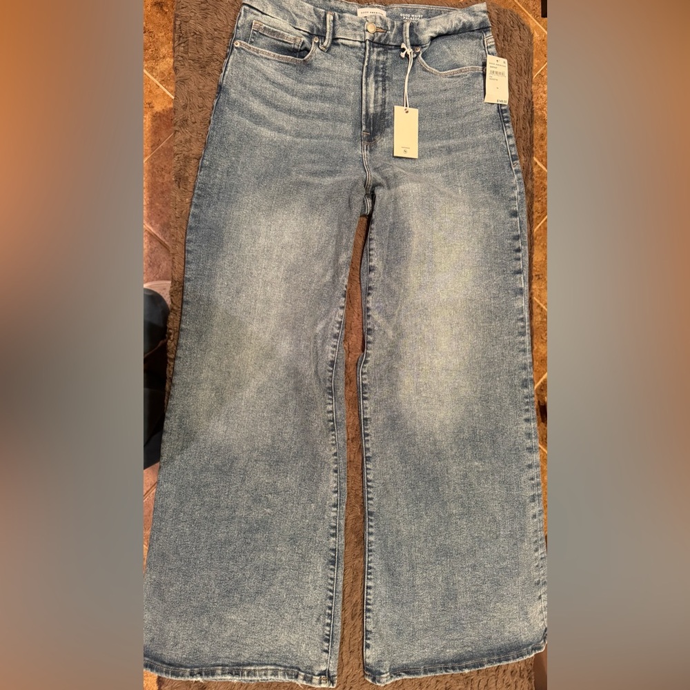 NWT Good American Good Waist Palazzo Wide Leg Jeans Indigo Wash Size 14